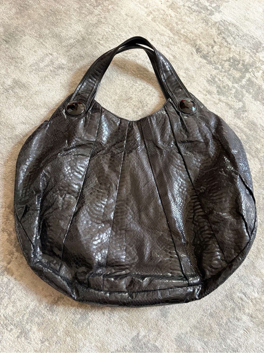 Black Textured Hobo Tote Bag
